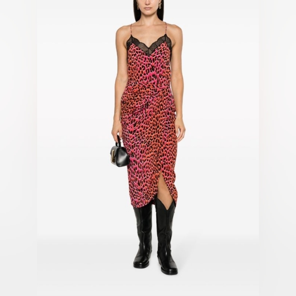 Zadig & Voltaire Leopard Print Silk Midi Skirt Size 36